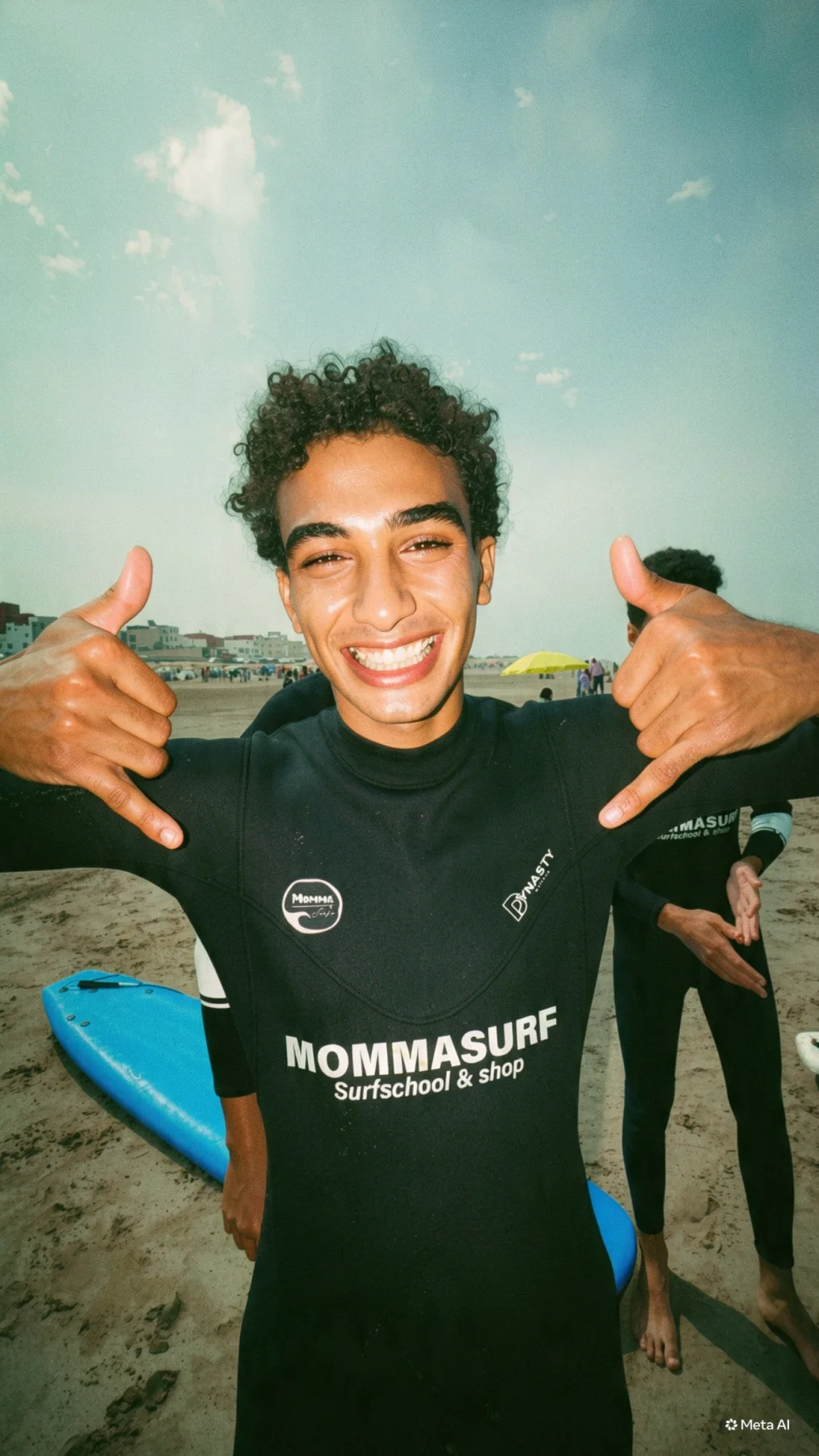 A smiling Momma Surfs student on Anza beach